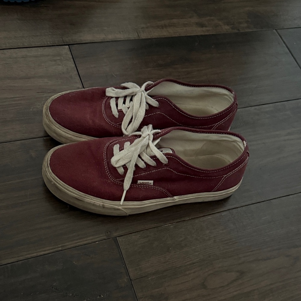 Vans Burgundy Canvas Shoes with White Laces